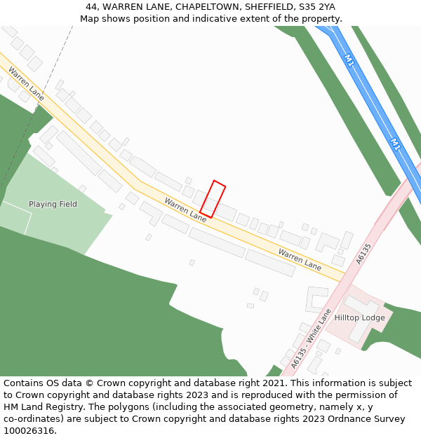 44, WARREN LANE, CHAPELTOWN, SHEFFIELD, S35 2YA: Location map and indicative extent of plot