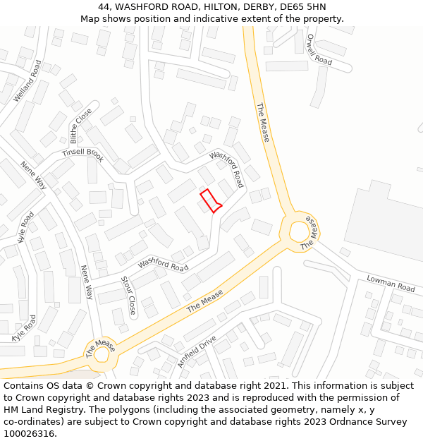 44, WASHFORD ROAD, HILTON, DERBY, DE65 5HN: Location map and indicative extent of plot
