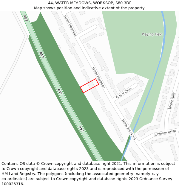 44, WATER MEADOWS, WORKSOP, S80 3DF: Location map and indicative extent of plot