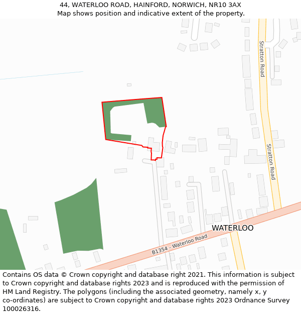 44, WATERLOO ROAD, HAINFORD, NORWICH, NR10 3AX: Location map and indicative extent of plot