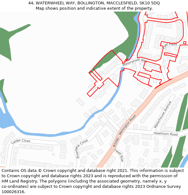 44, WATERWHEEL WAY, BOLLINGTON, MACCLESFIELD, SK10 5DQ: Location map and indicative extent of plot