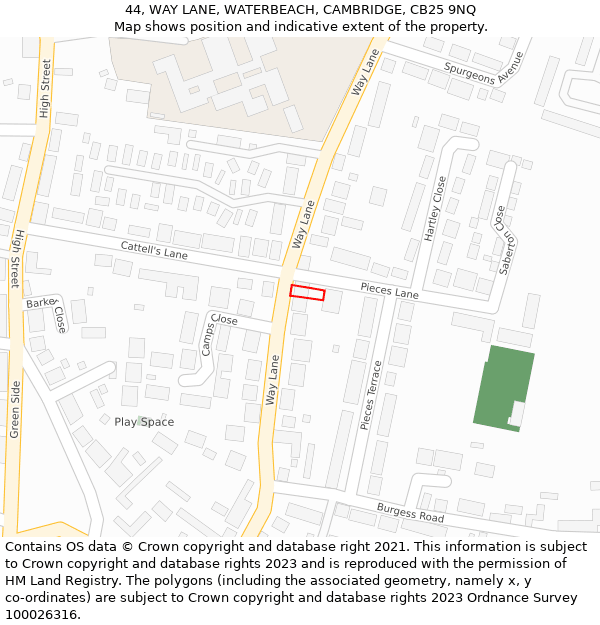 44, WAY LANE, WATERBEACH, CAMBRIDGE, CB25 9NQ: Location map and indicative extent of plot