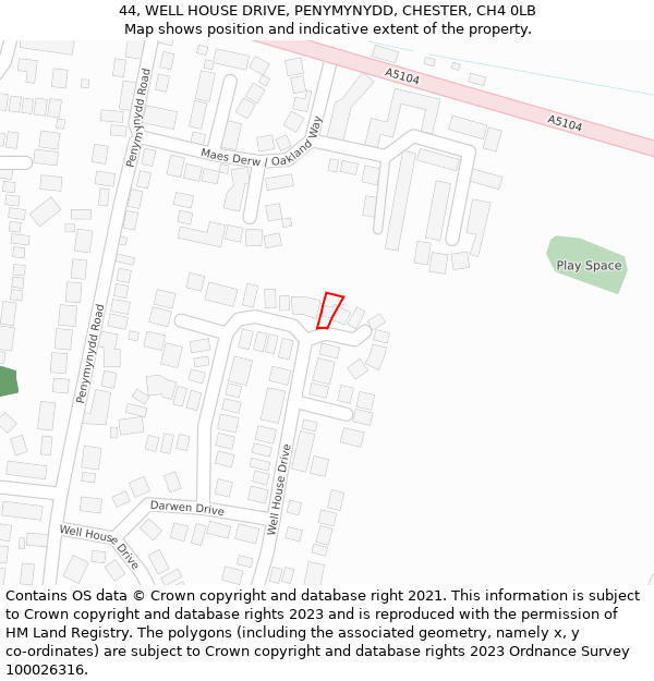 44, WELL HOUSE DRIVE, PENYMYNYDD, CHESTER, CH4 0LB: Location map and indicative extent of plot