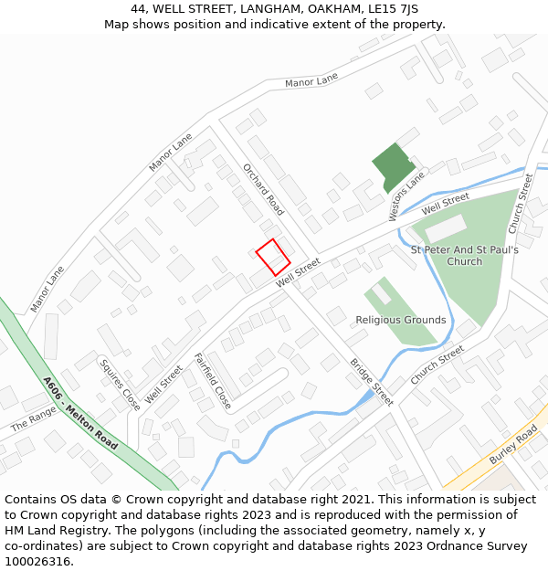 44, WELL STREET, LANGHAM, OAKHAM, LE15 7JS: Location map and indicative extent of plot