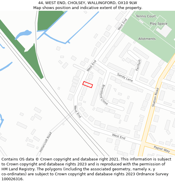 44, WEST END, CHOLSEY, WALLINGFORD, OX10 9LW: Location map and indicative extent of plot