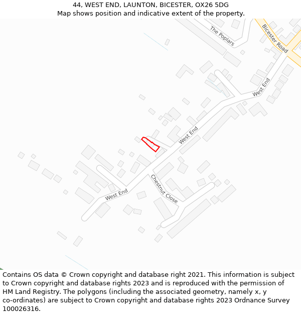 44, WEST END, LAUNTON, BICESTER, OX26 5DG: Location map and indicative extent of plot