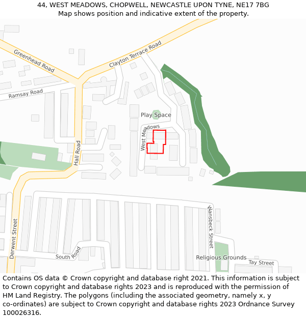 44, WEST MEADOWS, CHOPWELL, NEWCASTLE UPON TYNE, NE17 7BG: Location map and indicative extent of plot