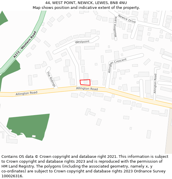 44, WEST POINT, NEWICK, LEWES, BN8 4NU: Location map and indicative extent of plot