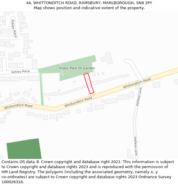 44, WHITTONDITCH ROAD, RAMSBURY, MARLBOROUGH, SN8 2PY: Location map and indicative extent of plot