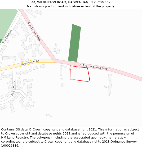 44, WILBURTON ROAD, HADDENHAM, ELY, CB6 3SX: Location map and indicative extent of plot