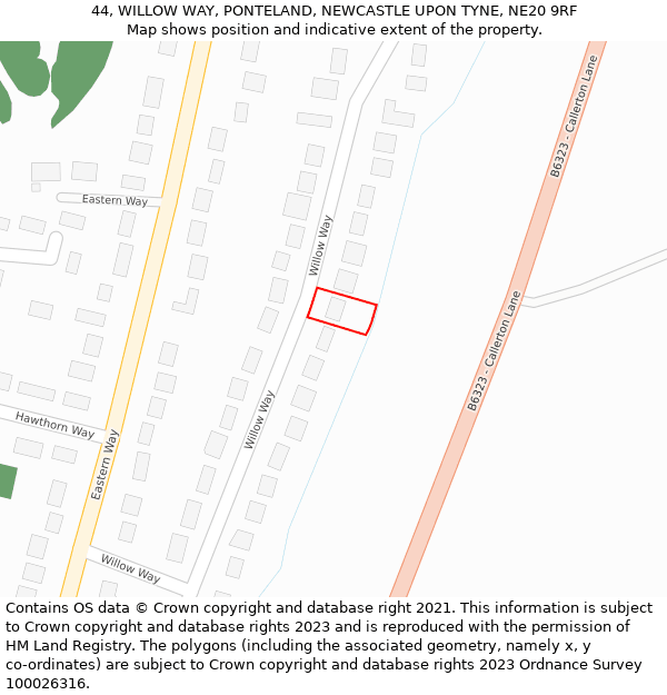 44, WILLOW WAY, PONTELAND, NEWCASTLE UPON TYNE, NE20 9RF: Location map and indicative extent of plot