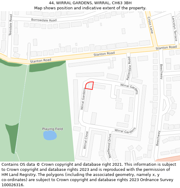 44, WIRRAL GARDENS, WIRRAL, CH63 3BH: Location map and indicative extent of plot