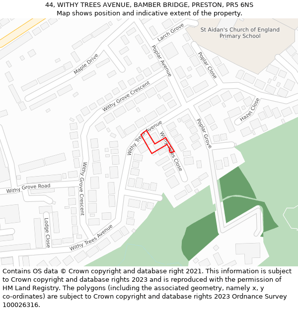 44, WITHY TREES AVENUE, BAMBER BRIDGE, PRESTON, PR5 6NS: Location map and indicative extent of plot
