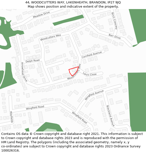 44, WOODCUTTERS WAY, LAKENHEATH, BRANDON, IP27 9JQ: Location map and indicative extent of plot