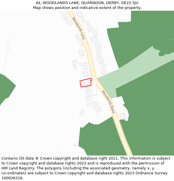 44, WOODLANDS LANE, QUARNDON, DERBY, DE22 5JU: Location map and indicative extent of plot