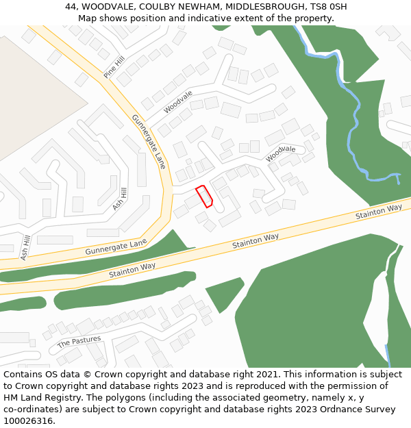 44, WOODVALE, COULBY NEWHAM, MIDDLESBROUGH, TS8 0SH: Location map and indicative extent of plot