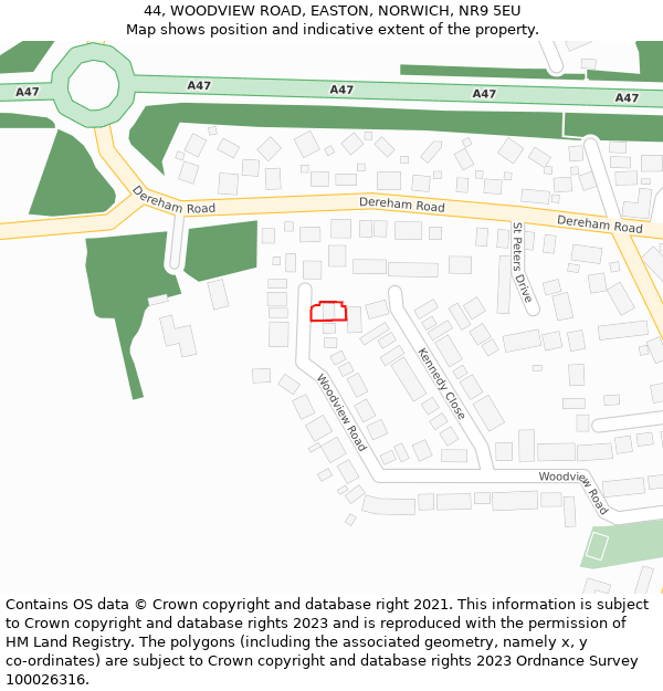 44, WOODVIEW ROAD, EASTON, NORWICH, NR9 5EU: Location map and indicative extent of plot