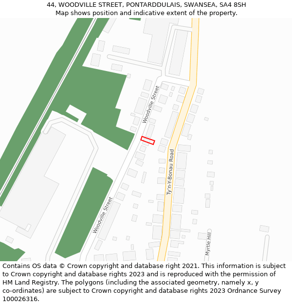 44, WOODVILLE STREET, PONTARDDULAIS, SWANSEA, SA4 8SH: Location map and indicative extent of plot