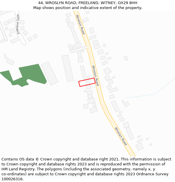 44, WROSLYN ROAD, FREELAND, WITNEY, OX29 8HH: Location map and indicative extent of plot