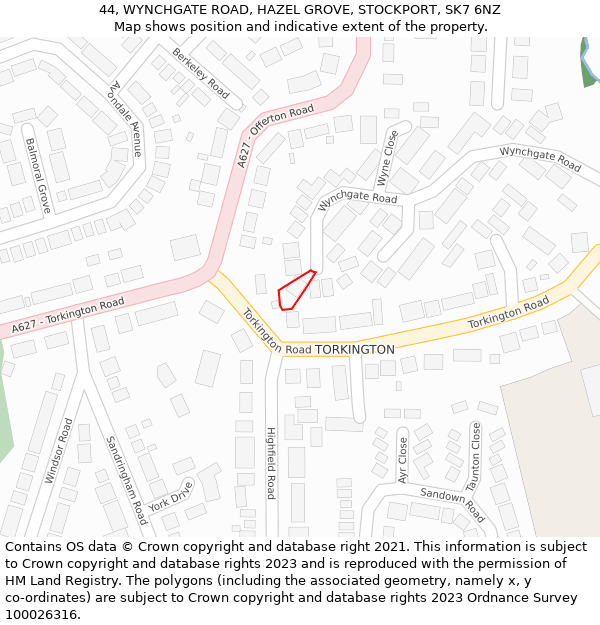 44, WYNCHGATE ROAD, HAZEL GROVE, STOCKPORT, SK7 6NZ: Location map and indicative extent of plot