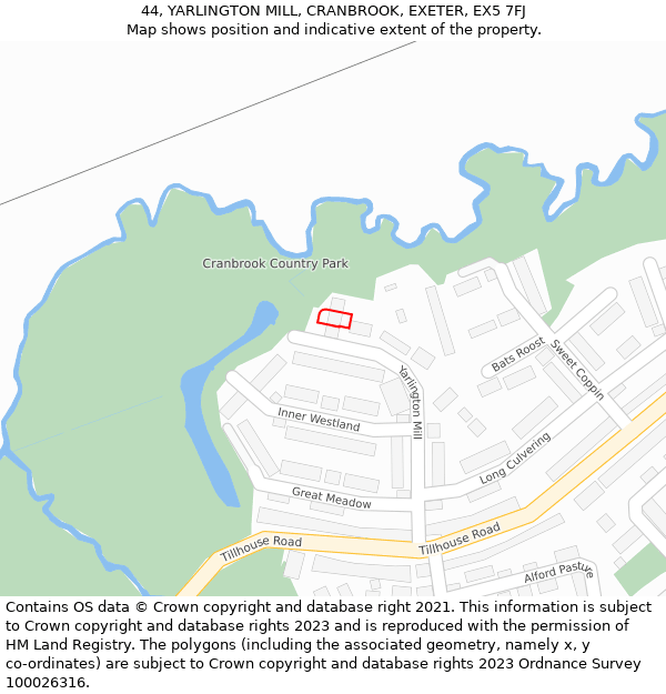 44, YARLINGTON MILL, CRANBROOK, EXETER, EX5 7FJ: Location map and indicative extent of plot