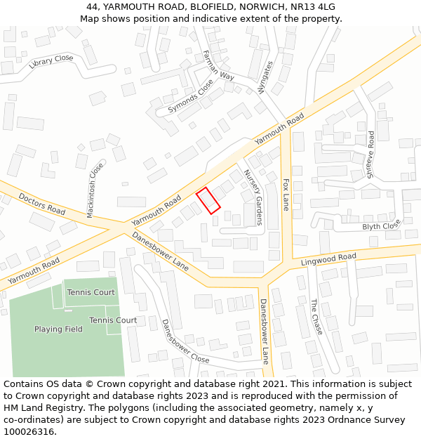 44, YARMOUTH ROAD, BLOFIELD, NORWICH, NR13 4LG: Location map and indicative extent of plot