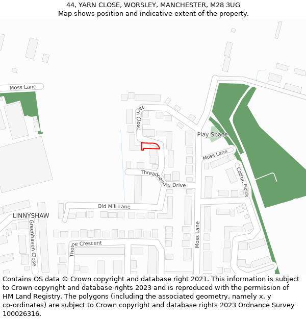 44, YARN CLOSE, WORSLEY, MANCHESTER, M28 3UG: Location map and indicative extent of plot