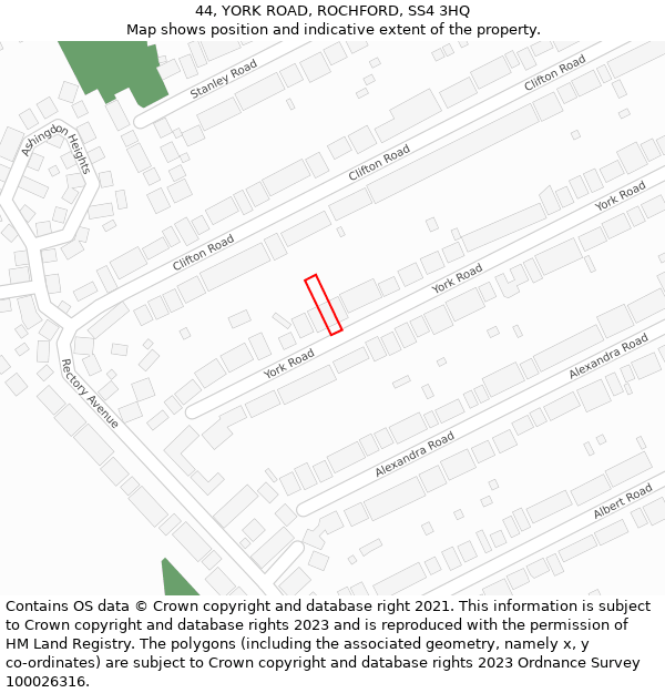 44, YORK ROAD, ROCHFORD, SS4 3HQ: Location map and indicative extent of plot