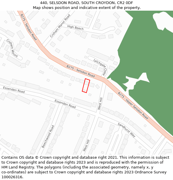 440, SELSDON ROAD, SOUTH CROYDON, CR2 0DF: Location map and indicative extent of plot