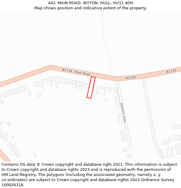 442, MAIN ROAD, WYTON, HULL, HU11 4DH: Location map and indicative extent of plot