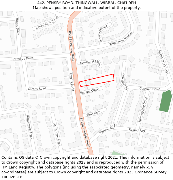 442, PENSBY ROAD, THINGWALL, WIRRAL, CH61 9PH: Location map and indicative extent of plot