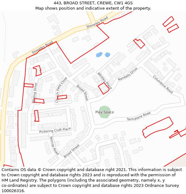 443, BROAD STREET, CREWE, CW1 4GS: Location map and indicative extent of plot