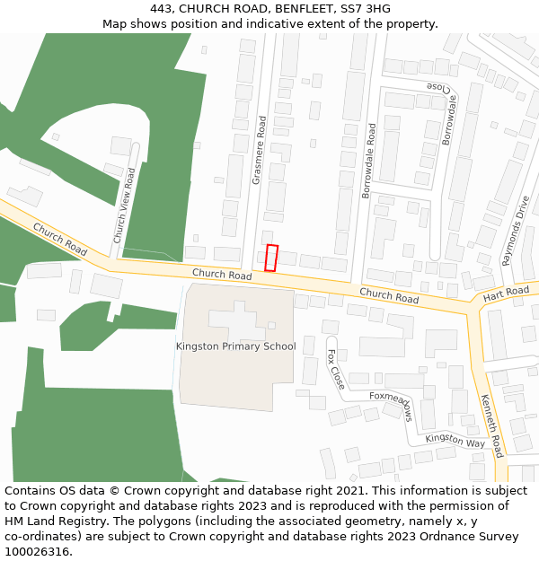 443, CHURCH ROAD, BENFLEET, SS7 3HG: Location map and indicative extent of plot
