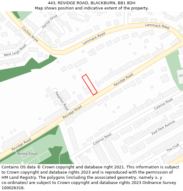 443, REVIDGE ROAD, BLACKBURN, BB1 8DH: Location map and indicative extent of plot