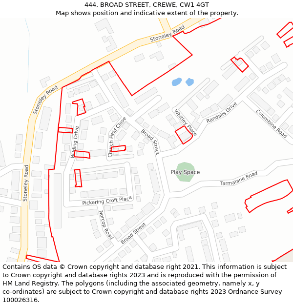 444, BROAD STREET, CREWE, CW1 4GT: Location map and indicative extent of plot