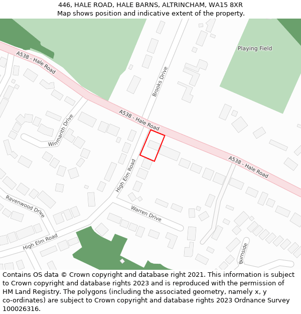 446, HALE ROAD, HALE BARNS, ALTRINCHAM, WA15 8XR: Location map and indicative extent of plot