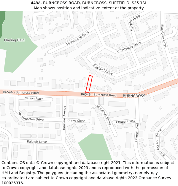 448A, BURNCROSS ROAD, BURNCROSS, SHEFFIELD, S35 1SL: Location map and indicative extent of plot