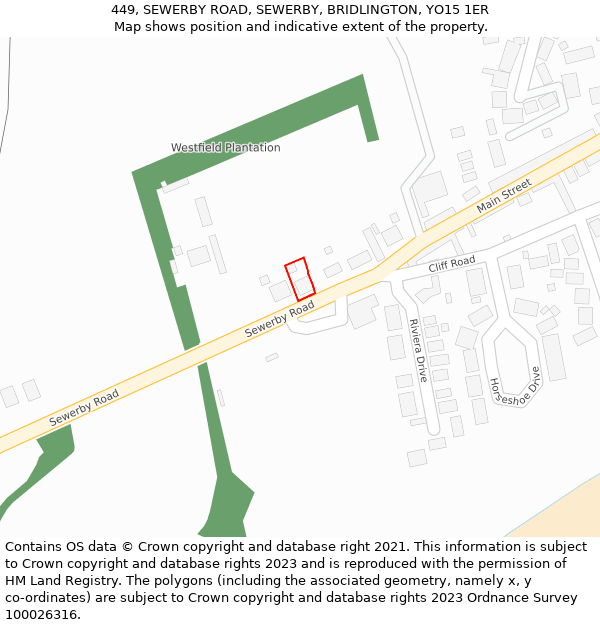 449, SEWERBY ROAD, SEWERBY, BRIDLINGTON, YO15 1ER: Location map and indicative extent of plot