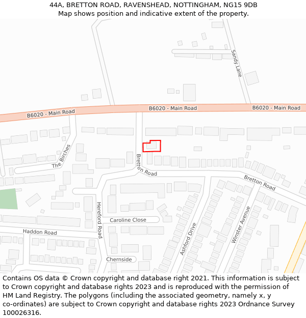 44A, BRETTON ROAD, RAVENSHEAD, NOTTINGHAM, NG15 9DB: Location map and indicative extent of plot