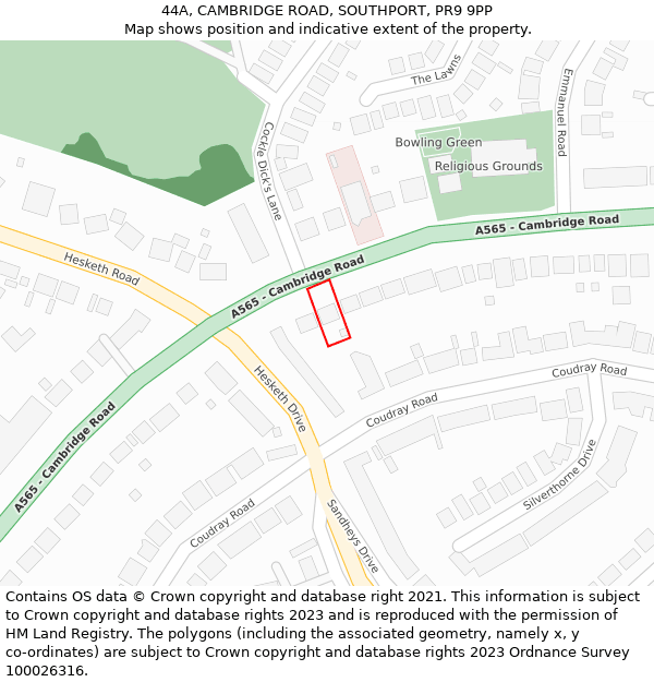 44A, CAMBRIDGE ROAD, SOUTHPORT, PR9 9PP: Location map and indicative extent of plot