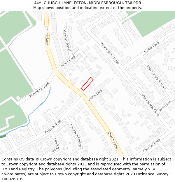 44A, CHURCH LANE, ESTON, MIDDLESBROUGH, TS6 9DB: Location map and indicative extent of plot