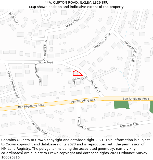 44A, CLIFTON ROAD, ILKLEY, LS29 8RU: Location map and indicative extent of plot