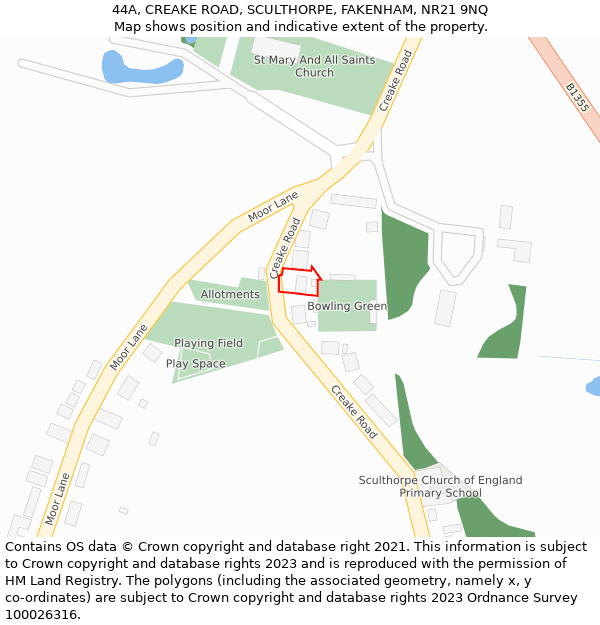 44A, CREAKE ROAD, SCULTHORPE, FAKENHAM, NR21 9NQ: Location map and indicative extent of plot