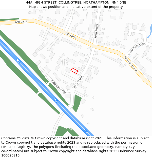 44A, HIGH STREET, COLLINGTREE, NORTHAMPTON, NN4 0NE: Location map and indicative extent of plot