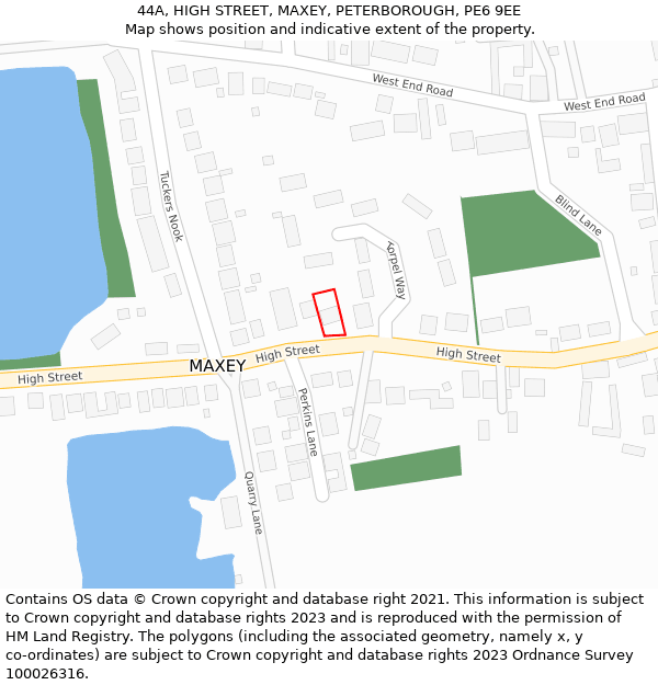 44A, HIGH STREET, MAXEY, PETERBOROUGH, PE6 9EE: Location map and indicative extent of plot