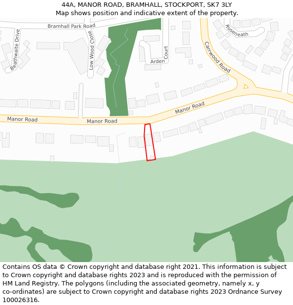 44A, MANOR ROAD, BRAMHALL, STOCKPORT, SK7 3LY: Location map and indicative extent of plot