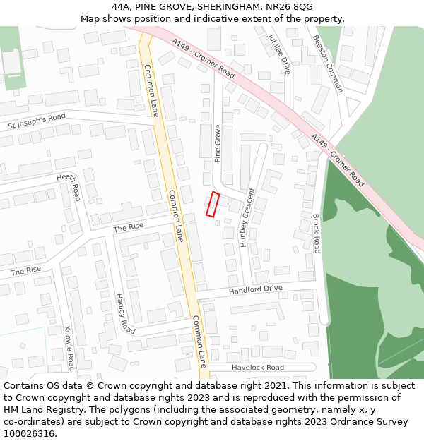 44A, PINE GROVE, SHERINGHAM, NR26 8QG: Location map and indicative extent of plot