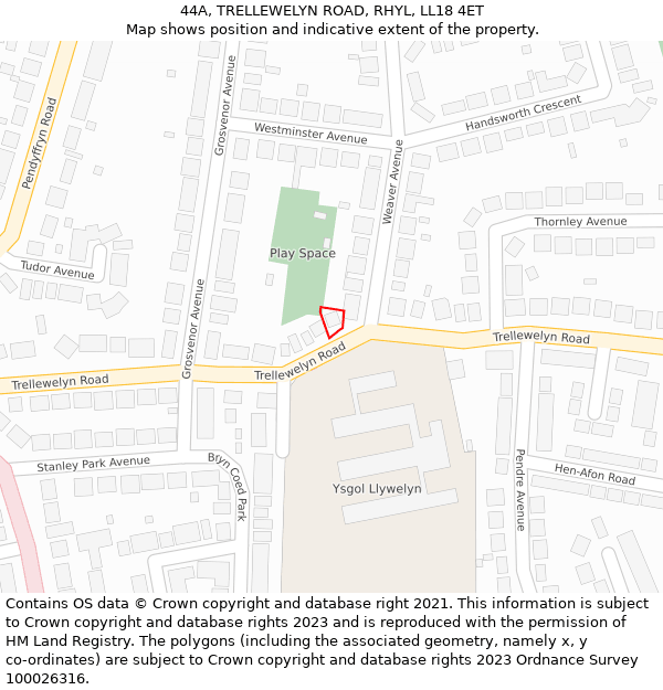 44A, TRELLEWELYN ROAD, RHYL, LL18 4ET: Location map and indicative extent of plot