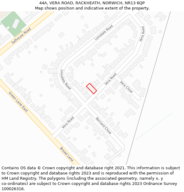 44A, VERA ROAD, RACKHEATH, NORWICH, NR13 6QP: Location map and indicative extent of plot