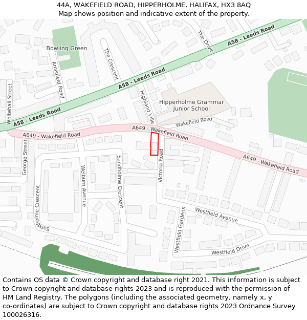 44A, WAKEFIELD ROAD, HIPPERHOLME, HALIFAX, HX3 8AQ: Location map and indicative extent of plot